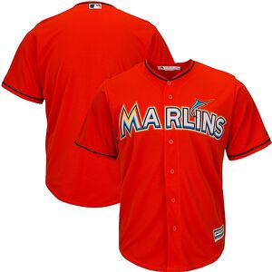 Miami Marlins Majestic Official Cool Base Jersey - Firebrick