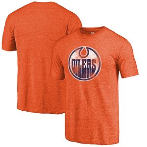 Edmonton Oilers Distressed Team Primary Logo Tri-Blend T-Shirt - Orange